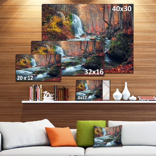 Designart - Autumn Mountain Waterfall Long View
